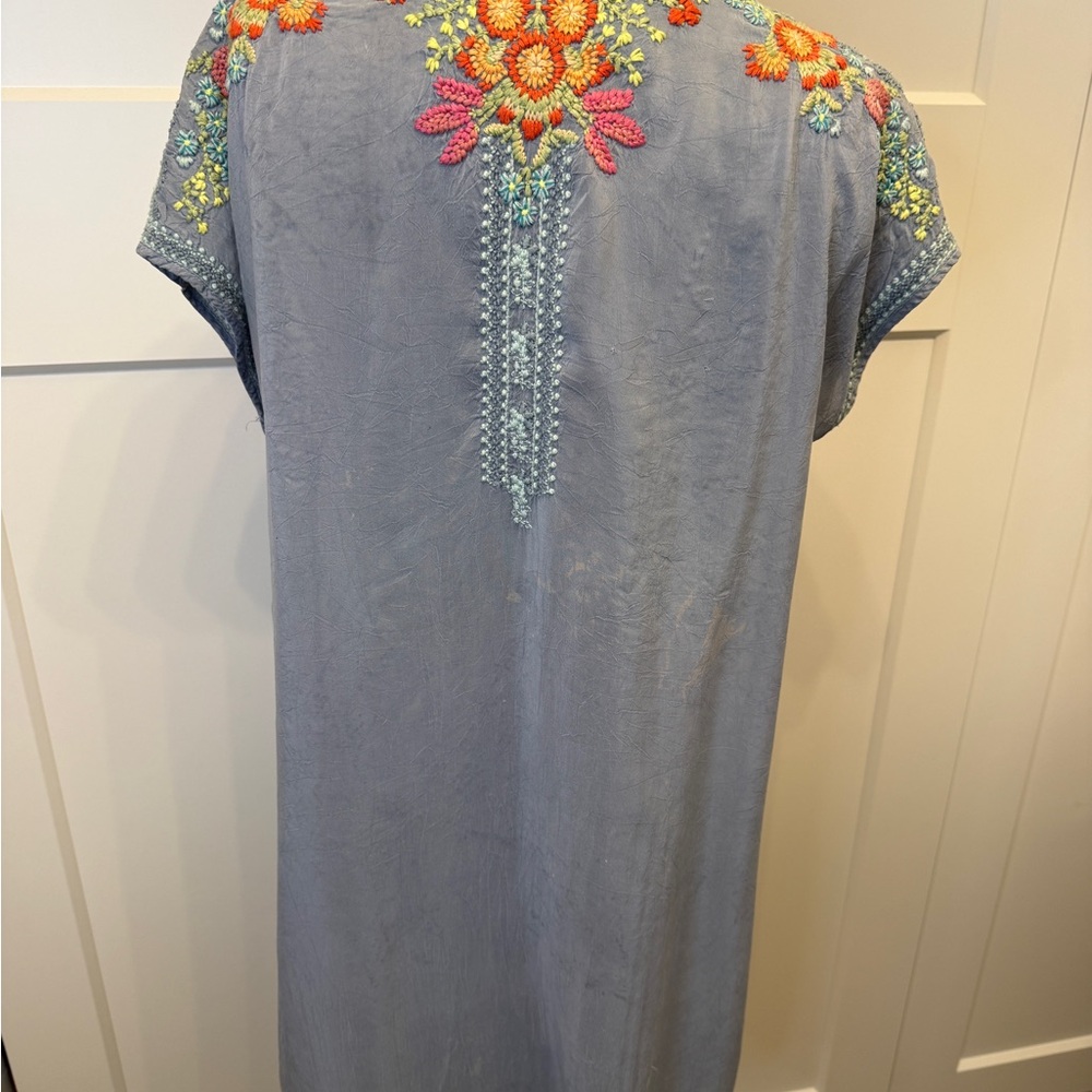 Johnny Was Lavender Embroidered Floral Mini Dress with Orange and Yellow Accents - Picture 11 of 13